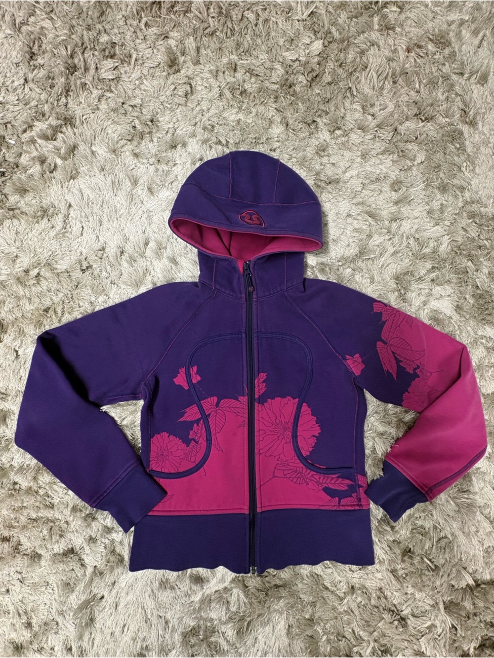 Lululemon Scuba Purple and Magenta Floral Zip Hoodie sz6